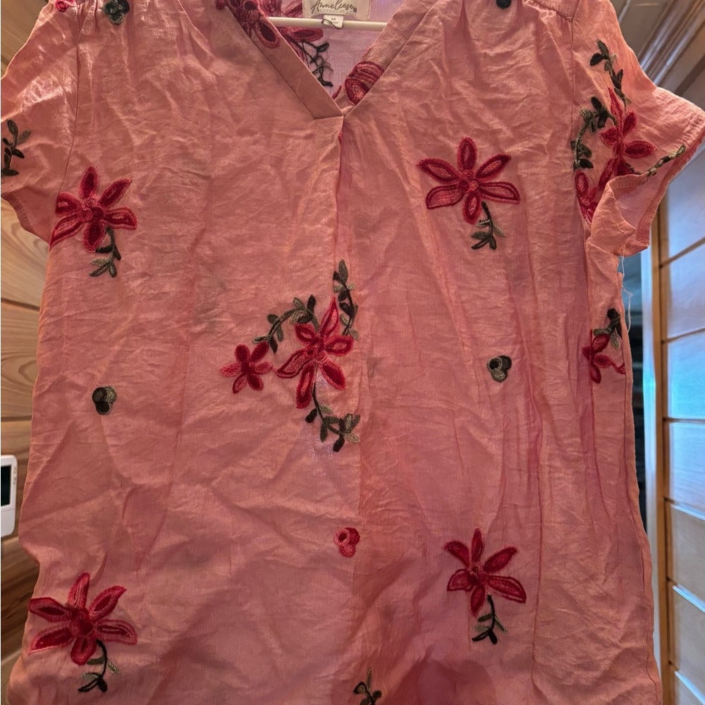 Floral Embroidered Pink Top